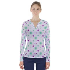 Stars Motif Multicolored Pattern Print V-neck Long Sleeve Top by dflcprints