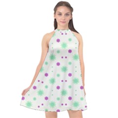 Stars Motif Multicolored Pattern Print Halter Neckline Chiffon Dress  by dflcprints