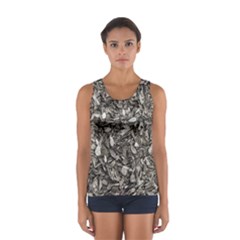 Black And White Leaves Pattern Sport Tank Top  by dflcprints