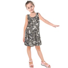 Black And White Leaves Pattern Kids  Sleeveless Dress