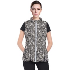 Black And White Leaves Pattern Women s Puffer Vest by dflcprints