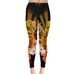Cute Little Tiger With Flowers Leggings  by FantasyWorld7