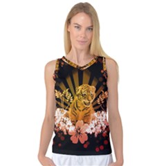 Cute Little Tiger With Flowers Women s Basketball Tank Top by FantasyWorld7