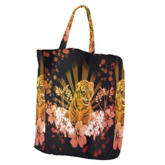 Cute Little Tiger With Flowers Giant Grocery Zipper Tote by FantasyWorld7