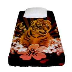 Cute Little Tiger With Flowers Fitted Sheet (single Size) by FantasyWorld7