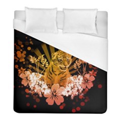 Cute Little Tiger With Flowers Duvet Cover (full/ Double Size) by FantasyWorld7