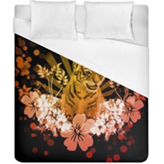 Cute Little Tiger With Flowers Duvet Cover (california King Size) by FantasyWorld7