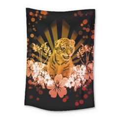 Cute Little Tiger With Flowers Small Tapestry by FantasyWorld7