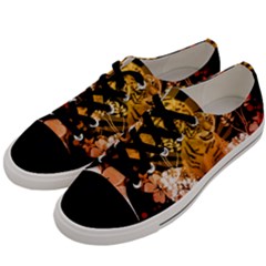 Cute Little Tiger With Flowers Men s Low Top Canvas Sneakers by FantasyWorld7