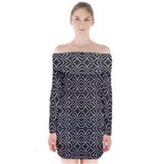 Black And White Tribal Print Long Sleeve Off Shoulder Dress by dflcprints