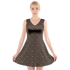 Louis Dachshund  Luxury Dog Attire V-neck Sleeveless Skater Dress