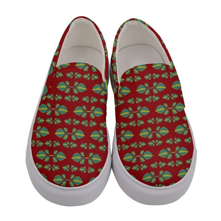 Tropical Stylized Floral Pattern Women s Canvas Slip Ons