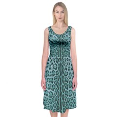Turquoise Leopard Print Midi Sleeveless Dress by CasaDiModa