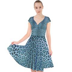 Turquoise Leopard Print Cap Sleeve Front Wrap Midi Dress by CasaDiModa