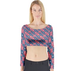 Squares And Circles Motif Geometric Pattern Long Sleeve Crop Top by dflcprints