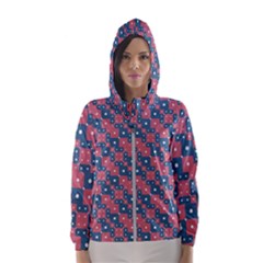 Squares And Circles Motif Geometric Pattern Hooded Wind Breaker (women) by dflcprints