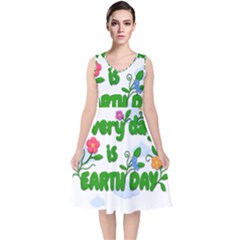 Earth Day V-neck Midi Sleeveless Dress  by Valentinaart