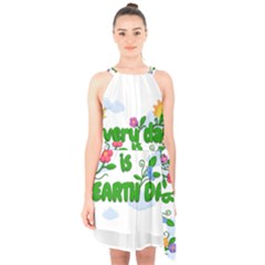 Earth Day Halter Collar Waist Tie Chiffon Dress by Valentinaart