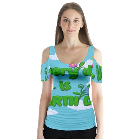 Earth Day Butterfly Sleeve Cutout Tee  by Valentinaart