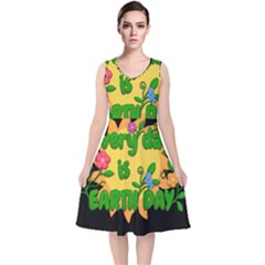 Earth Day V-neck Midi Sleeveless Dress  by Valentinaart