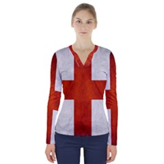 England Flag V-neck Long Sleeve Top by Valentinaart