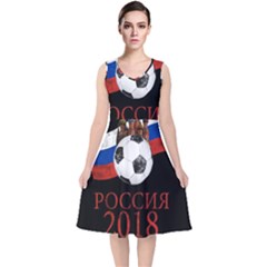 Russia Football World Cup V-neck Midi Sleeveless Dress  by Valentinaart