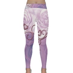 Wonderful Soft Violet Roses With Hearts Classic Yoga Leggings by FantasyWorld7