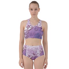 Wonderful Soft Violet Roses With Hearts Racer Back Bikini Set by FantasyWorld7