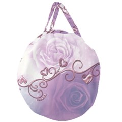 Wonderful Soft Violet Roses With Hearts Giant Round Zipper Tote by FantasyWorld7