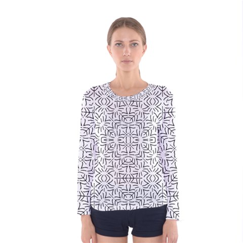 Black And White Ethnic Geometric Pattern Women s Long Sleeve Tee by dflcprints