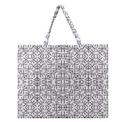 Black And White Ethnic Geometric Pattern Zipper Large Tote Bag by dflcprints