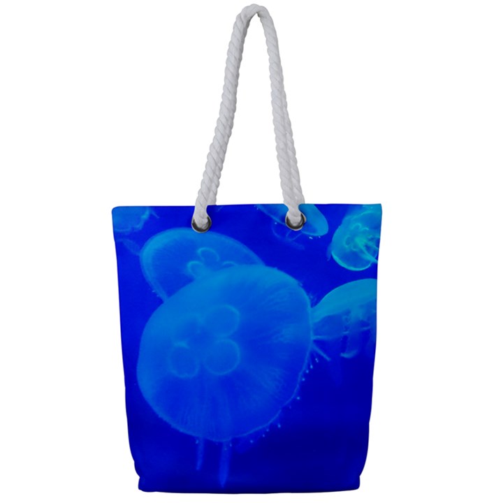 BLUE JELLYFISH 1 Full Print Rope Handle Tote (Small)