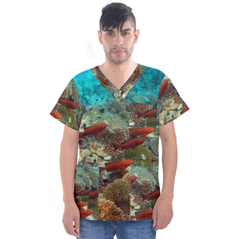 Coral Garden 1 Men s V-neck Scrub Top by trendistuff