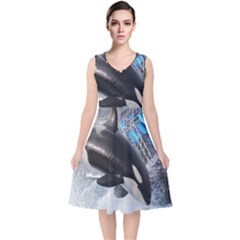 Orca 1 V-neck Midi Sleeveless Dress  by trendistuff