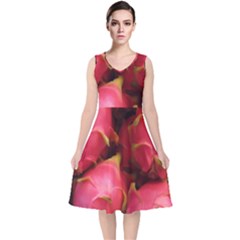 Dragonfruit V-neck Midi Sleeveless Dress  by trendistuff