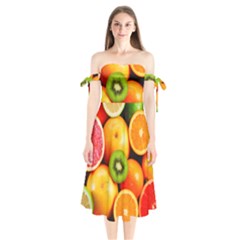 Mixed Fruit 1 Shoulder Tie Bardot Midi Dress by trendistuff