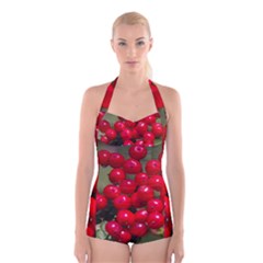 Red Berries 2 Boyleg Halter Swimsuit  by trendistuff