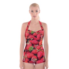 Strawberries 1 Boyleg Halter Swimsuit  by trendistuff