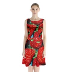 Strawberries 3 Sleeveless Waist Tie Chiffon Dress by trendistuff