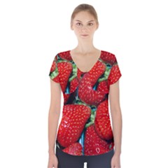 Strawberries 3 Short Sleeve Front Detail Top by trendistuff