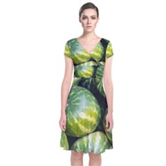 Watermelon 2 Short Sleeve Front Wrap Dress by trendistuff