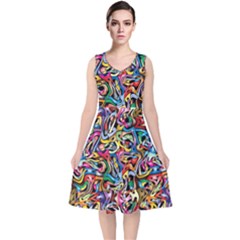 ARTWORK BY PATRICK-COLORFUL-8 V-Neck Midi Sleeveless Dress 