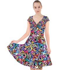 ARTWORK BY PATRICK-COLORFUL-8 Cap Sleeve Front Wrap Midi Dress