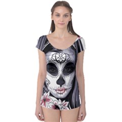 Day Of The Dead Sugar Skull Boyleg Leotard  by StarvingArtisan