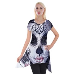 Day Of The Dead Sugar Skull Short Sleeve Side Drop Tunic by StarvingArtisan