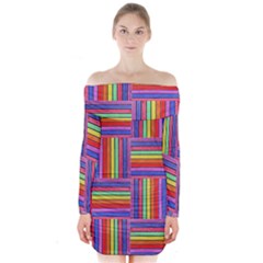 Artwork By Patrick-squares Long Sleeve Off Shoulder Dress by ArtworkByPatrick