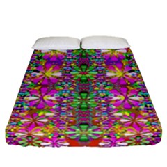 Flower Wall With Wonderful Colors And Bloom Fitted Sheet (queen Size) by pepitasart