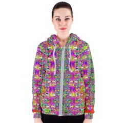 Flower Wall With Wonderful Colors And Bloom Women s Zipper Hoodie by pepitasart