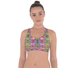 Flower Wall With Wonderful Colors And Bloom Cross String Back Sports Bra by pepitasart