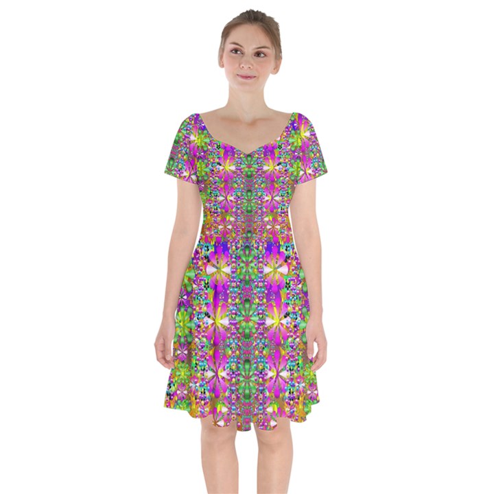 Flower Wall With Wonderful Colors And Bloom Short Sleeve Bardot Dress